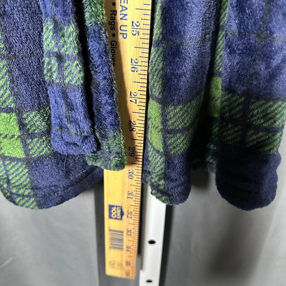 Cuddl‎ Duds Boys Medium 8 Navy Green Tartan Plaid Fleece Robe Warm Cozy Soft